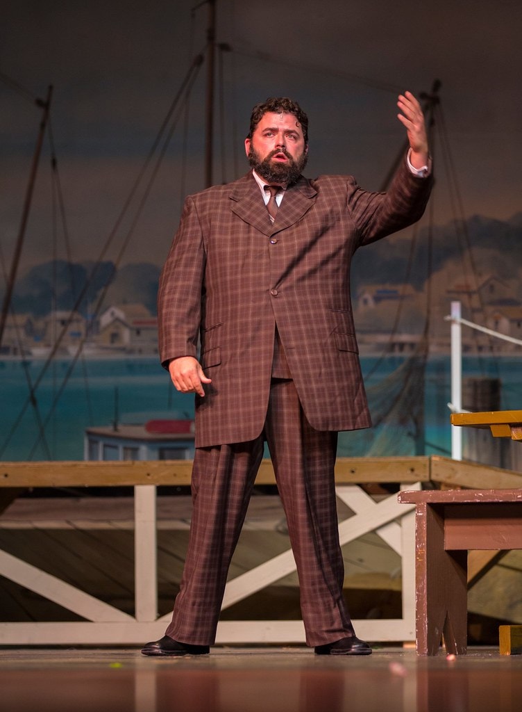 Bearded man in plaid suit performing at the harbor — Carousel