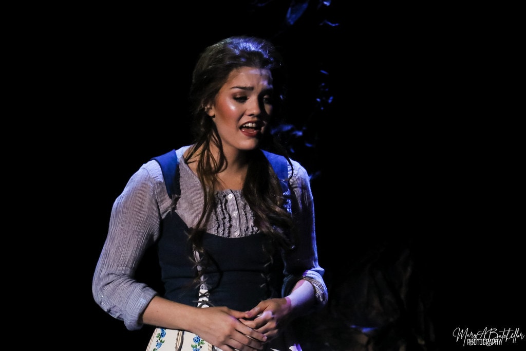Into the Woods — Cinderella in a blue corset dress sings a close-up solo in the dark forest