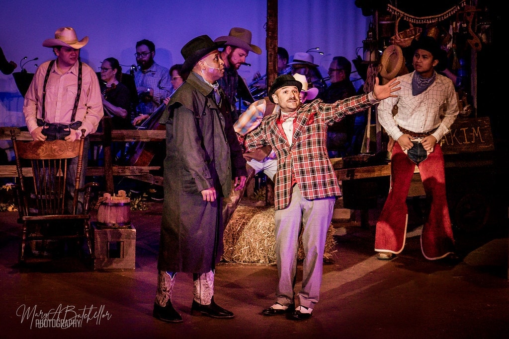 Oklahoma! — Jud Fry, Ado Annie, and Ali Hakim with rifle