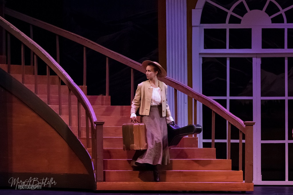 The Sound of Music — Elsa Schraeder in silver strapless gown descending the grand staircase