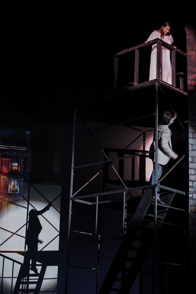 Dramatic fire escape balcony scene — West Side Story