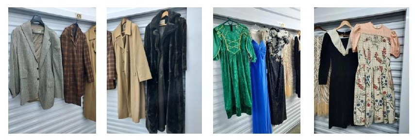 RSM costume collection — period dresses, suits, and theatrical wardrobe on racks